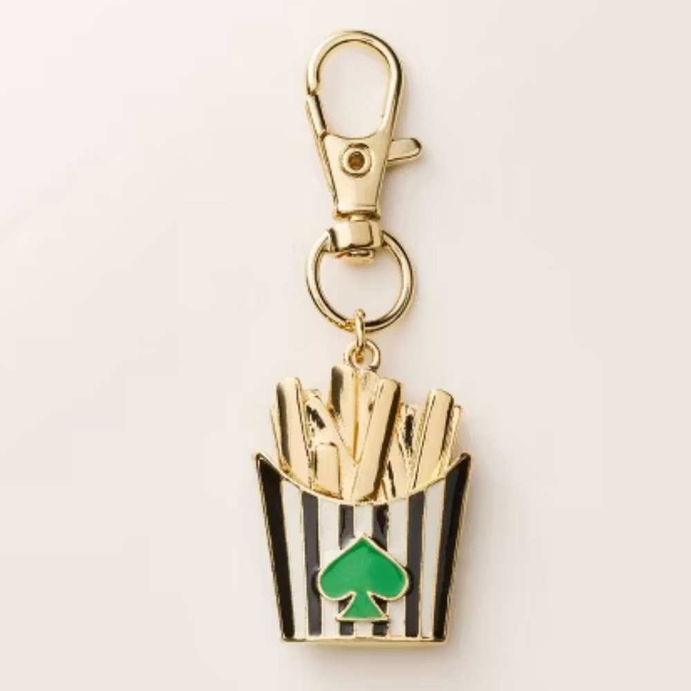 Kate Spade Gold and Green French Fry Bag Charm with lobster clasp